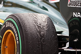 Graining rear tyres on the Lotus