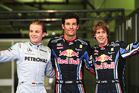 Webber, Rosberg and Vettel start at the front