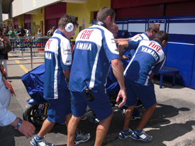 Valentino Rossi's damaged bike returns to the garage