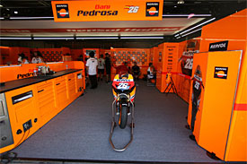 Dani Pedrosa's empty garage at Motegi