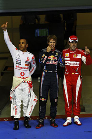 Lewis Hamilton, Sebastian Vettel and Fernando Alonso after Abu Dhabi qualifying