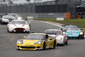 Phoenix Corvette leads a GT1 pack at the Nurburgring in 2010