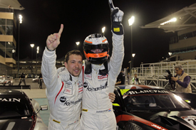Clivio Piccione and Stef Dusseldorp celebrate Abu Dhabi victory