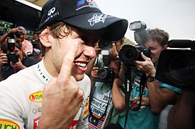 Sebastian Vettel celebrates his second victory of 2011