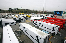 F1 trucks in the Catalunya paddock