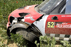 Kris Meeke's damaged Mini in Sardinia