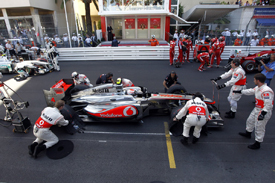 Jenson Button prepares for the restart in Monaco
