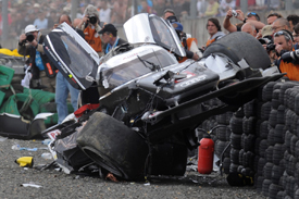 Wreckage from Allan McNish's massive Le Mans crash