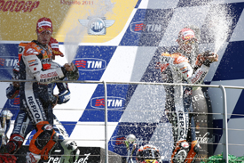 Andrea Dovizioso and Casey Stoner on the Mugello podium