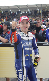 Jorge Lorenzo celebrates second place at the Sachsenring