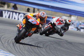 Casey Stoner leads Jorge Lorenzo at Laguna Seca
