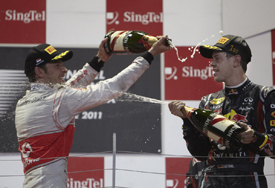 Jenson Button and Sebastian Vettel on the Singapore podium