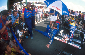 Sheridan Thynne and Peter Windsor with Nigel Mansell in Hungary in 1991