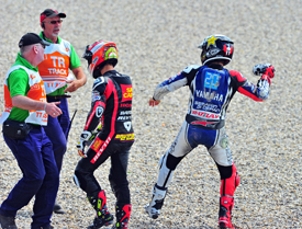 Alvaro Bautista and Jorge Lorenzo collide at Assen