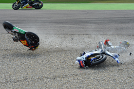 Alvaro Bautista and Jorge Lorenzo collide at Assen