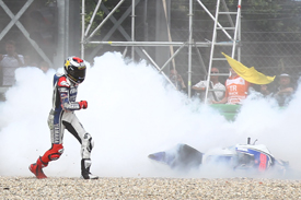 Alvaro Bautista and Jorge Lorenzo collide at Assen