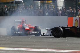 Pastor Maldonado collides with Timo Glock, Spa 2012