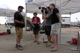 Taylor updates the media on Race2Recovery's rally