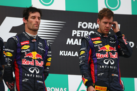 Mark Webber and Sebastian Vettel on Sepang podium