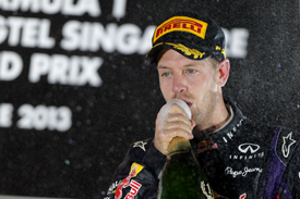 Sebastian Vettel celebrates Singapore GP win 2013