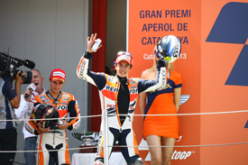 A rueful Pedrosa follows a beaming Marquez - a rather common sight in 2013