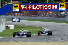 Senna leads Schumacher in the early stages at Imola
