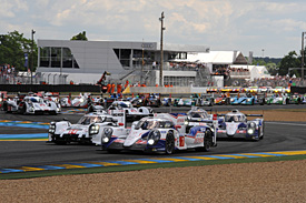 Toyota and Porsche led the field away for the start