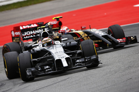 Kevin Magnussen, McLaren, battles with Romain Grosjean, Lotus, German GP 2014, Hockenheim