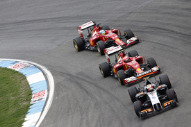 Sergio Perez, Force India, leads Kimi Raikkonen and Fernando Alonso, Ferrari, German GP 2014, Hockenheim