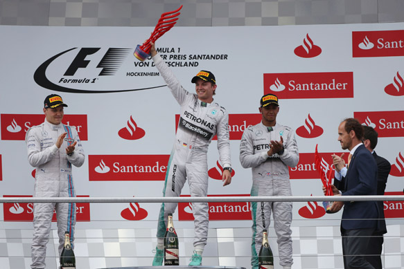 Valtteri Bottas, Nico Rosberg and Lewis Hamilton on the German GP 2014 podium