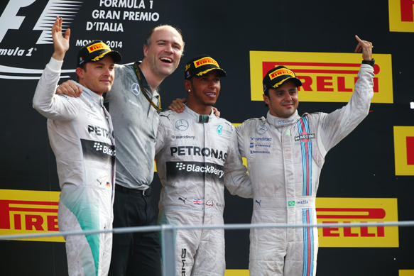 Lewis Hamilton, Nico Rosberg and Felipe Massa on the 2014 Italian GP podium