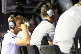 Rosberg joined his team on the pitwall for the rest of the evening