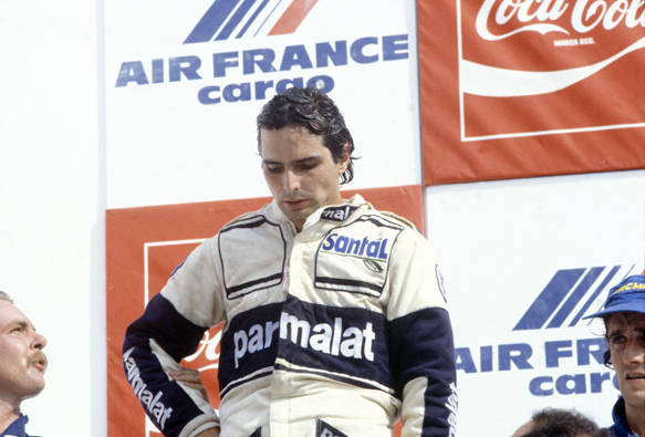 Nelson Piquet on the 1982 Brazilian GP podium, Rio