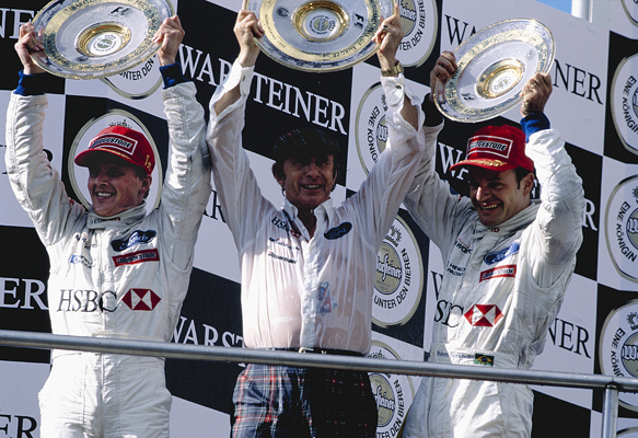 Johnny Herbert, Rubens Barrichello, Jackie Stewart, European GP podium 1999, Nurburgring