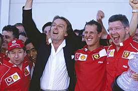 Jean Todt, Luca di Montezemolo, Michael Schumacher, Ross Brawn, 2002