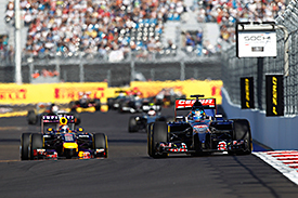 Jean-Eric Vergne, Toro Rosso, leads Sebastian Vettel, Red Bull, Russian GP 2014, Sochi