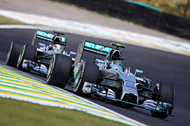 Nico Rosberg leads Lewis Hamilton, Mercedes, Brazilian GP 2014, Interlagos