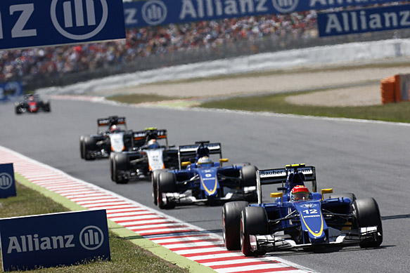 Felipe Nasr and Marcus Ericsson, Sauber, Nico Hulkenberg and Sergio Perez, Force India, Spanish GP 2015, Barcelona