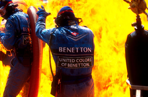 Benetton pit fire, German GP 1994, Hockenheim