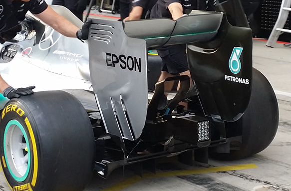 Mercedes rear wing detail, Hungarian GP 2015