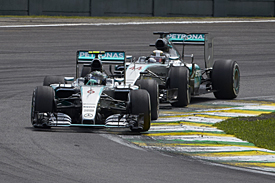 Nico Rosberg leads Lewis Hamilton, Mercedes, Brazilian GP 2015, Interlagos