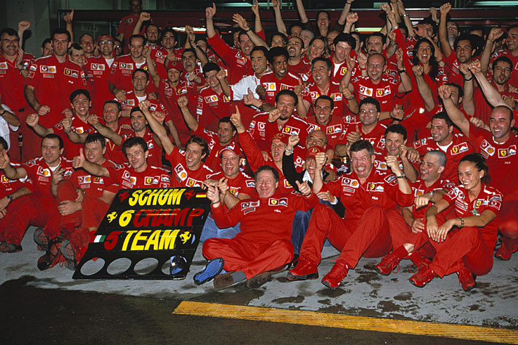 Ferrari continues its dominance of Formula 1 with Michael Schumacher's sixth title