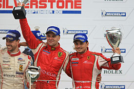 Gianmaria Bruni and Giancarlo Fisichella, Silverstone Le Mans Series podium 2011